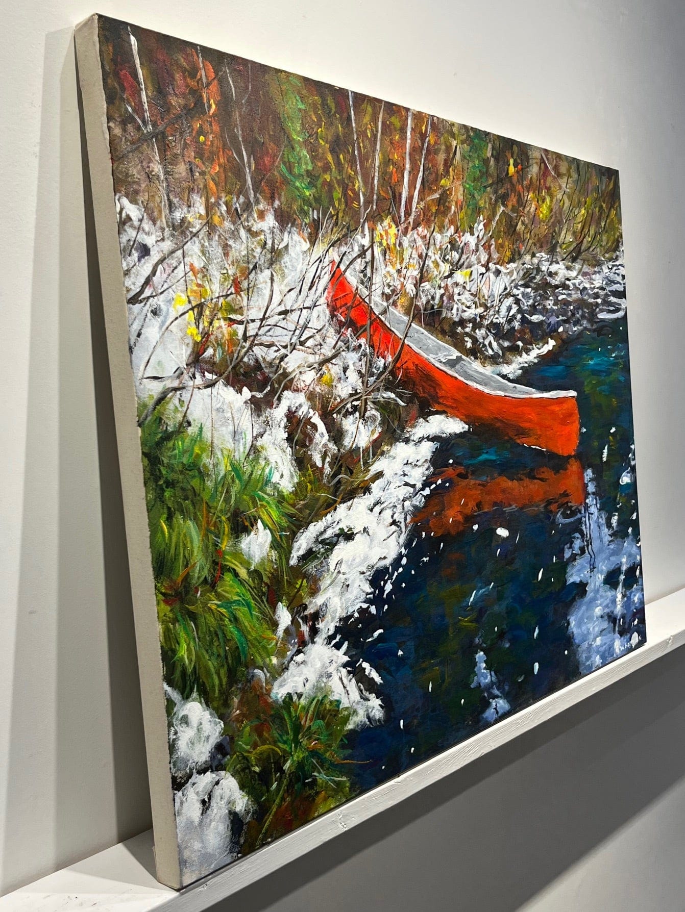 Warren Goodman painting Canoe on the Meziadin Art Works Gallery