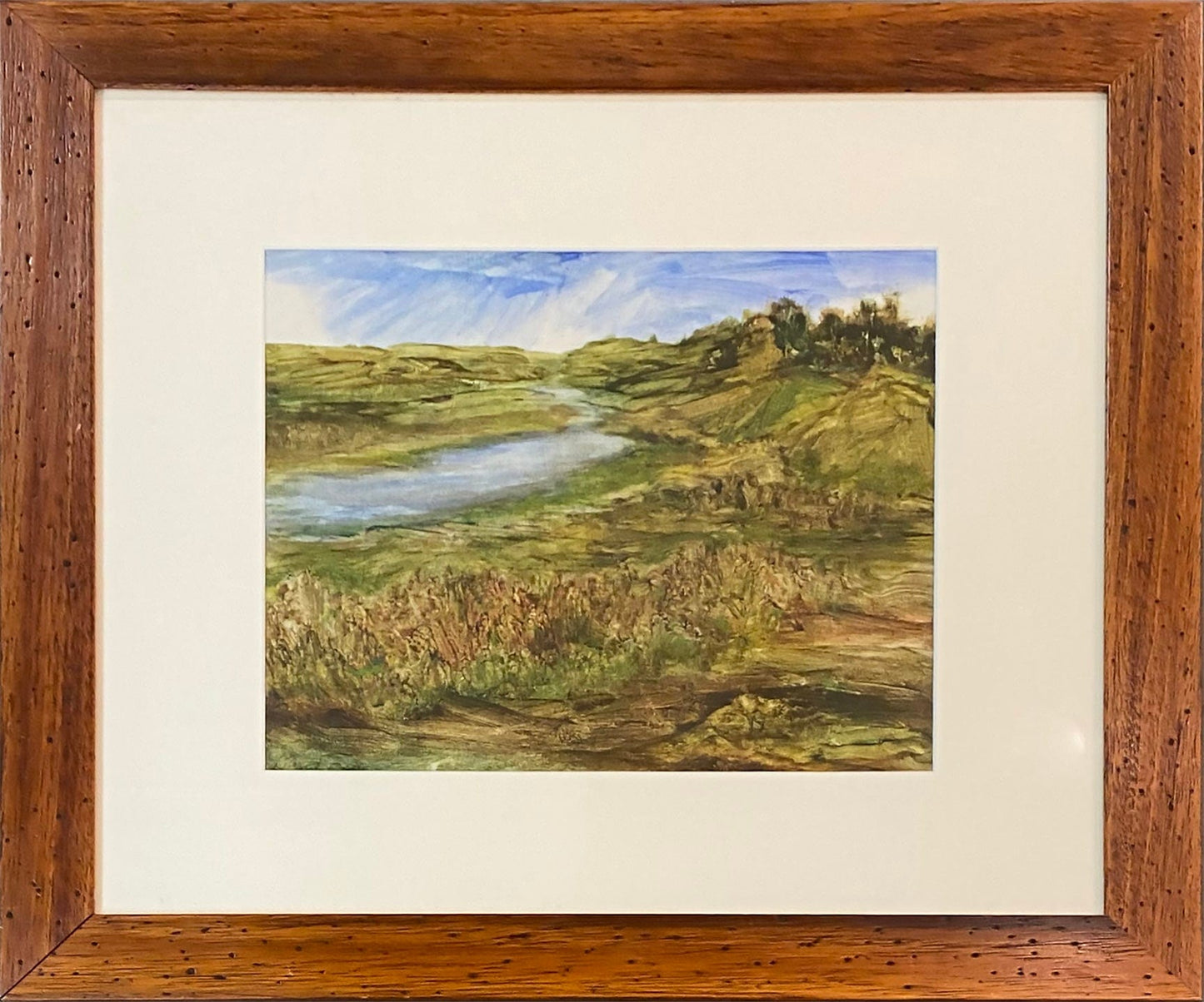 Colleen Meneer painting Landscape With River, framed Art Works Gallery
