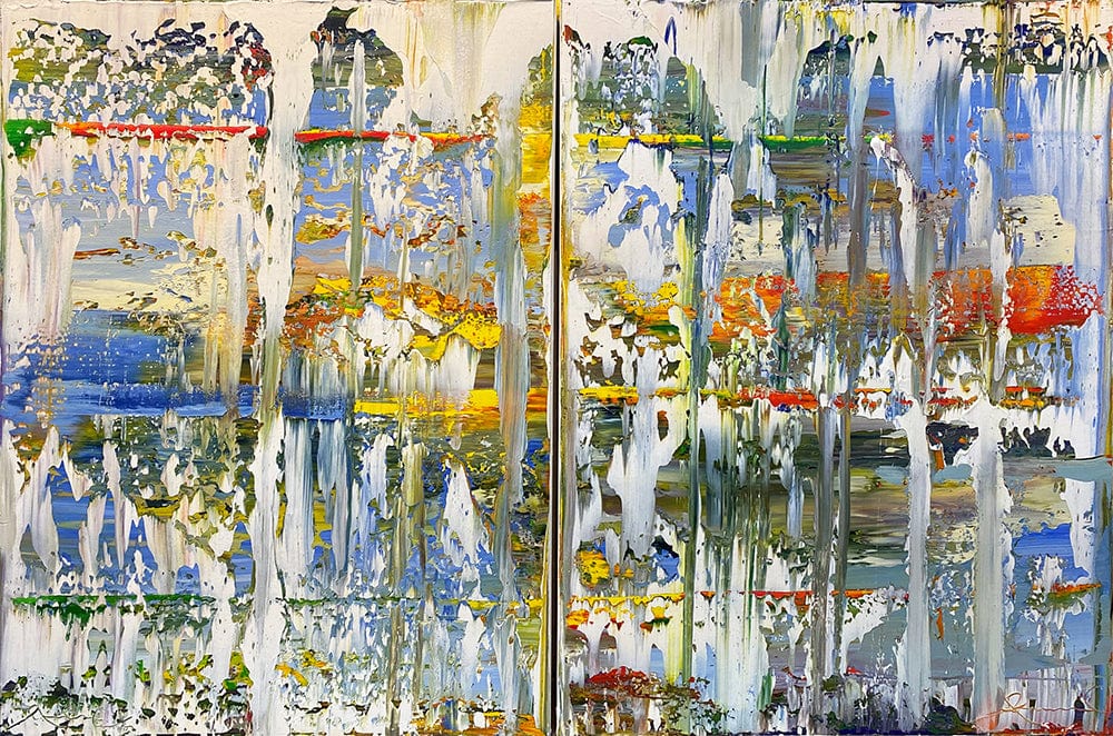 James Leonard painting Rain Outdoors diptych Art Works Gallery